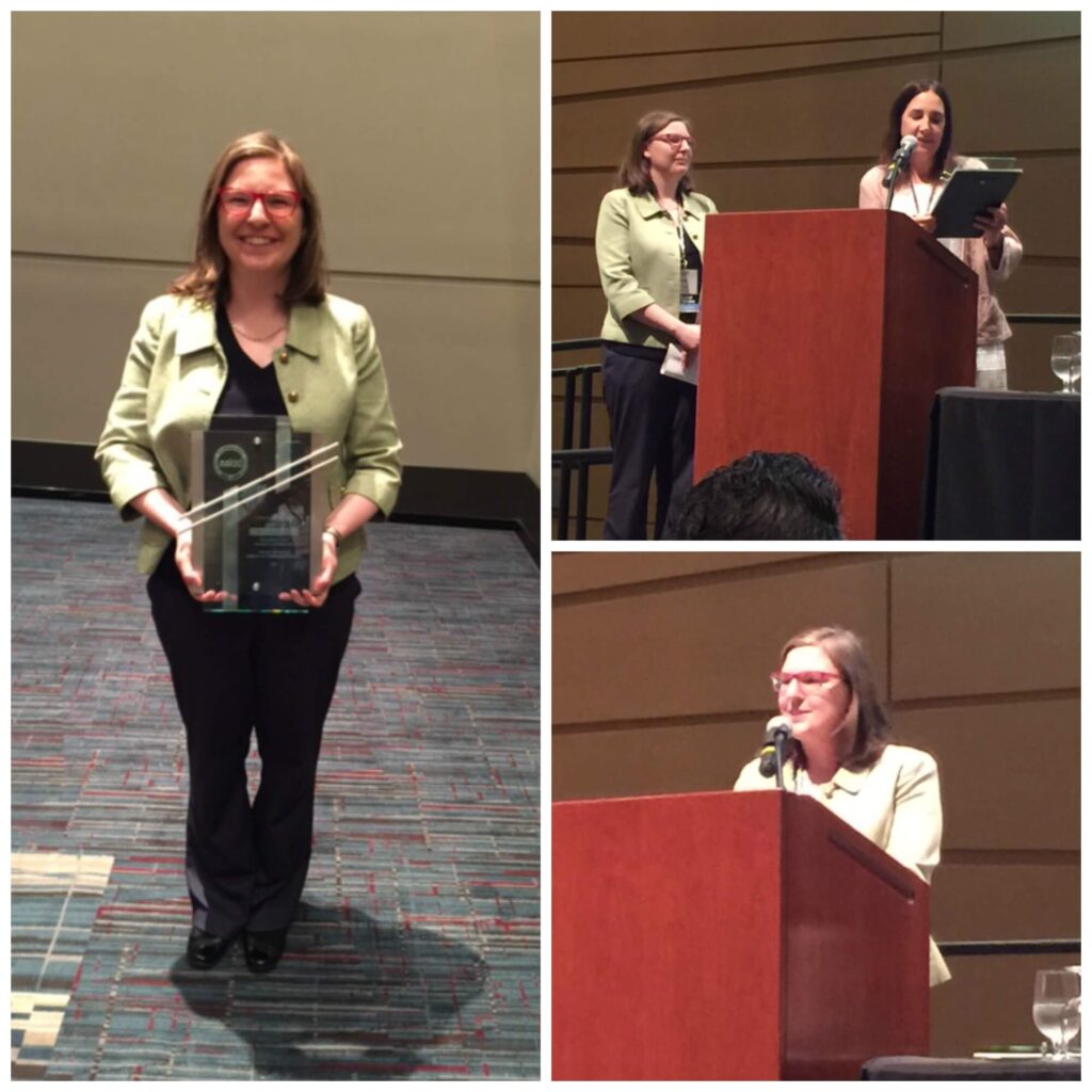 Photos of Katie Arnold receiving AAIDD Leadership Award