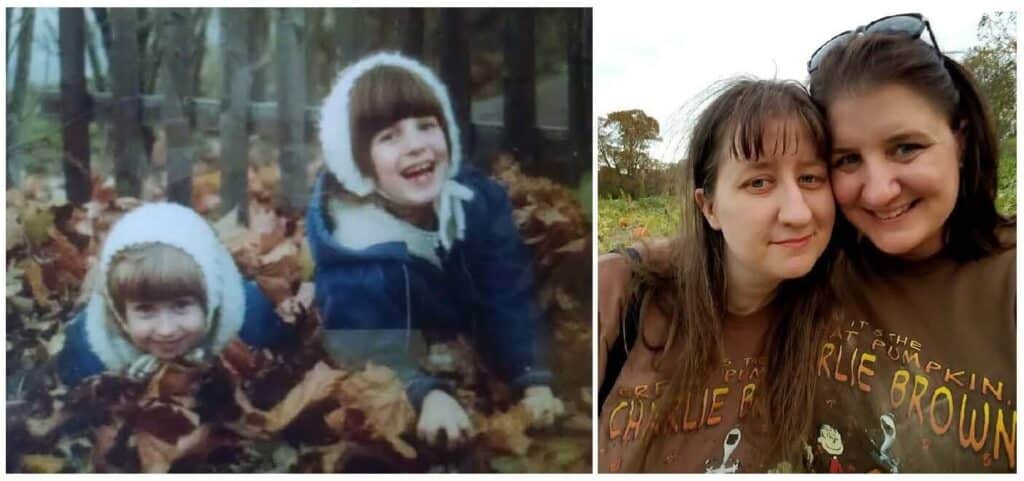 Photo of Amy and Kristy as kids, and as adults.