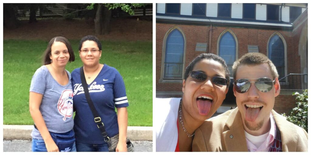 A photo of Jaime with her sister Melissa next to a photo of Jaime with her brother Andrew.