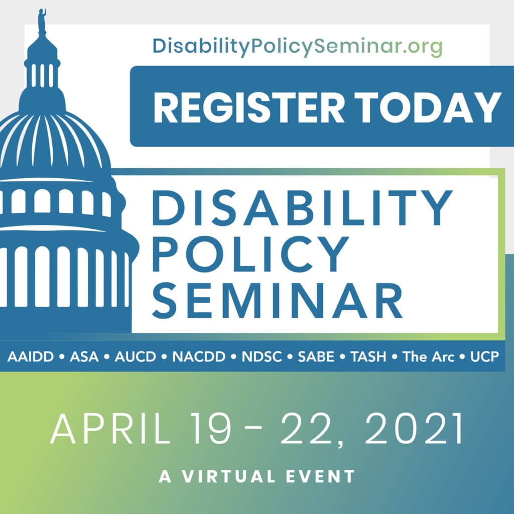 Disability Policy Seminar promotional graphic featuring a capitol building 