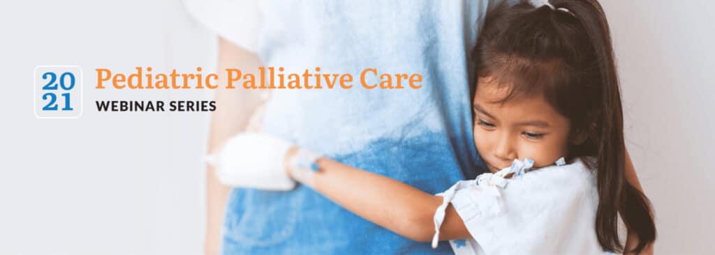 title card with image of child embracing an adult's hip