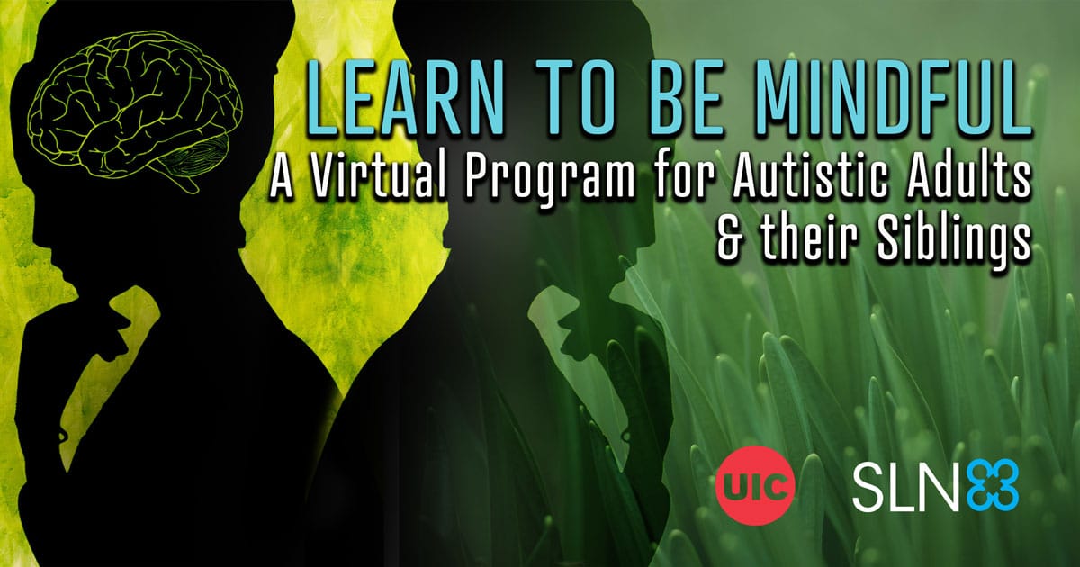 silhouettes of two people. One with a full mind and one fading into a peaceful nature scene with grass.